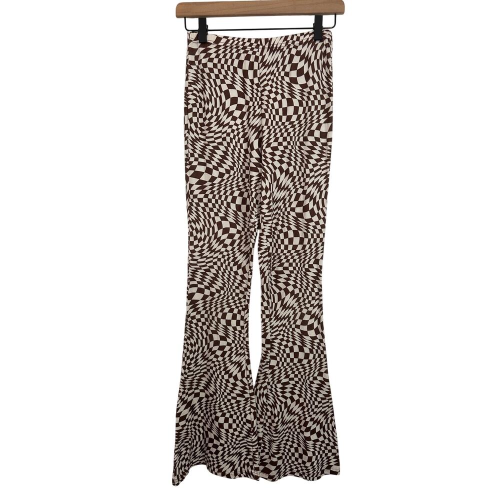 Tilly's RSQ Brown 70’s Checkered Swirl Print Pull-On Flare Pants - Size XS